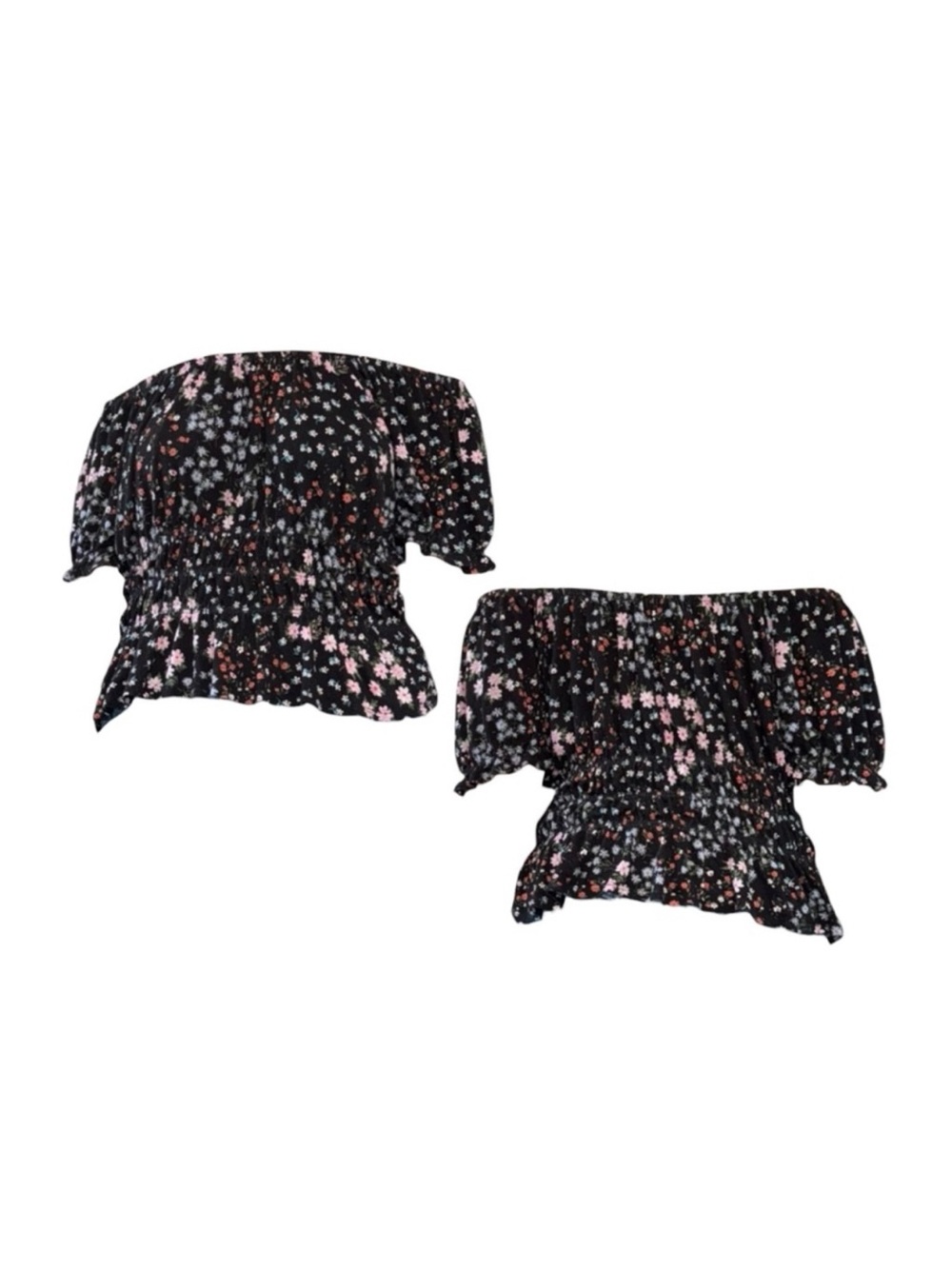 SO Black Floral Smocked Off-Shoulder Top